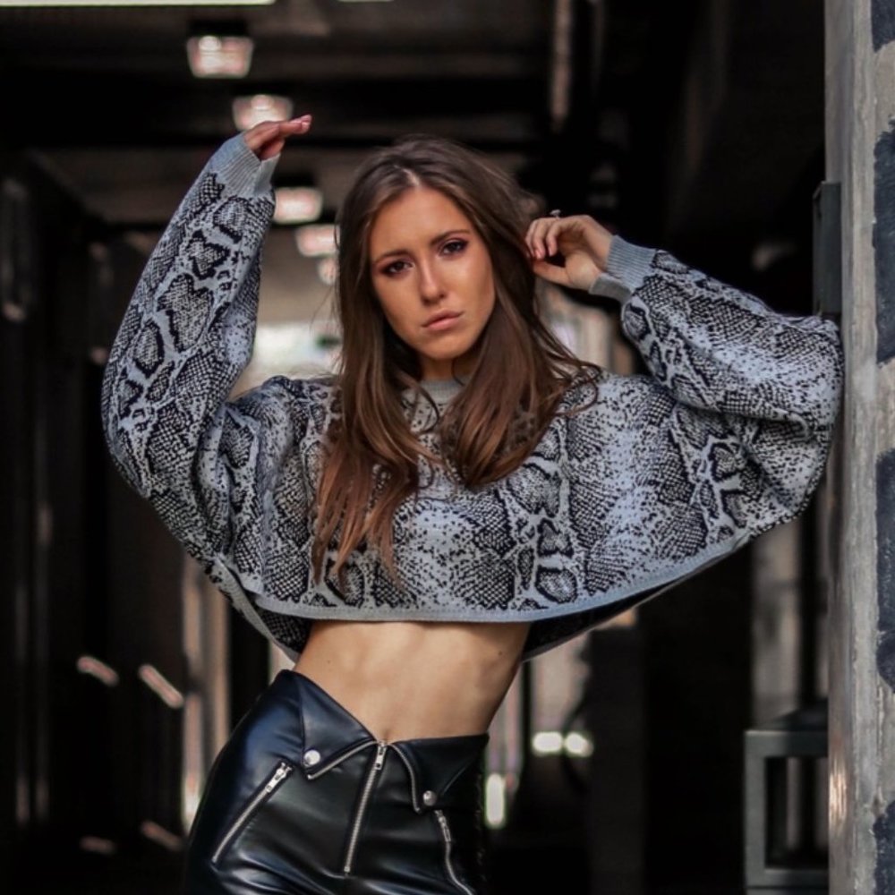 Snake print cropped sweater